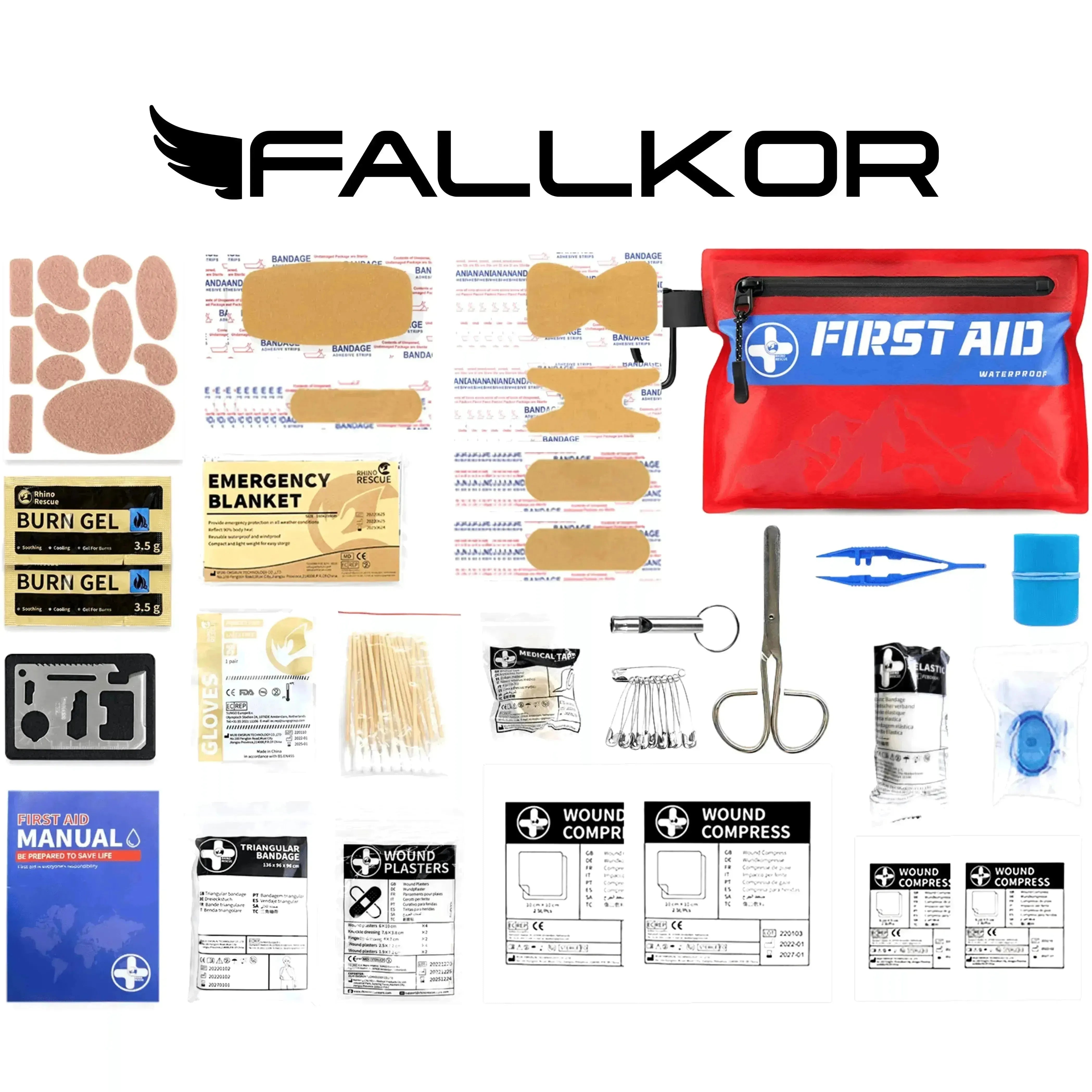 Kit de Primeiros Socorros RHINO – Compacto, Ultraleve e Impermeável - Fallkor